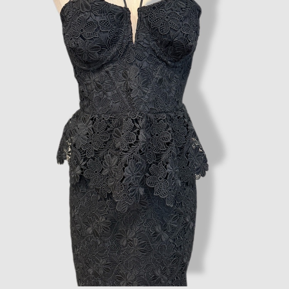 LPA woman’s XL Madonna black lace corset peplum midi dress with spaghetti straps - Picture 6 of 14